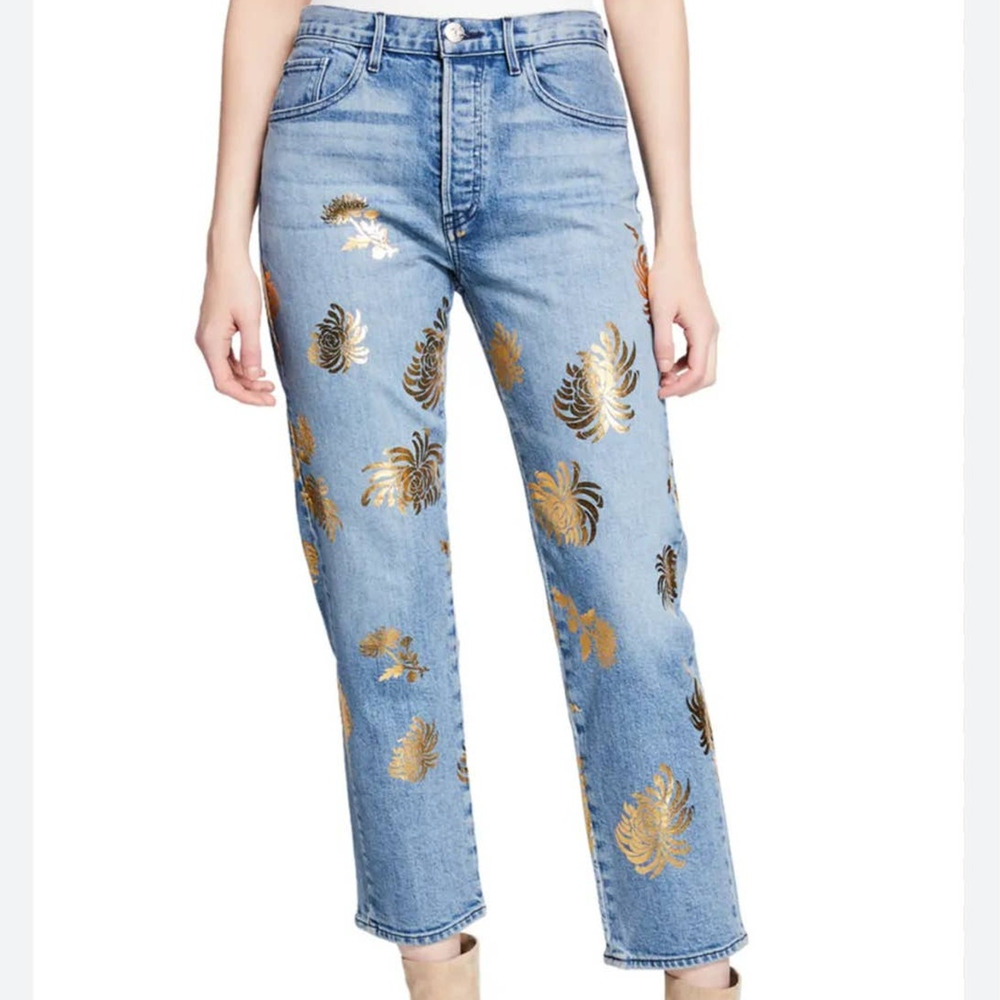 3x1 NYC Higher Ground Crop Straight Jeans 25 Women Eva Gold Floral Relaxed Denim